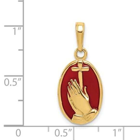 14K Red Enamel Praying Hands and Cross Pendant - Picture 4 of 4